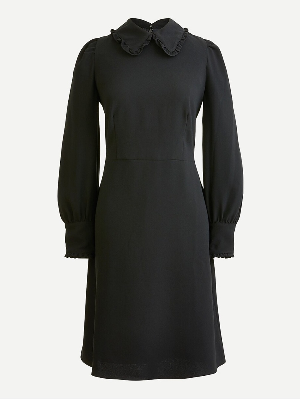 J. Crew Black Long-Sleeve A-Line Dress with Ruffle Collar
